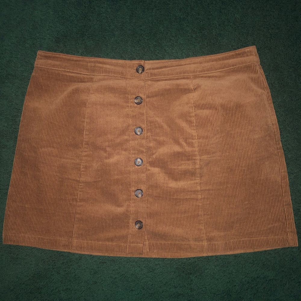 Forever 2 3X Tan Corduroy Button Front Skirt
